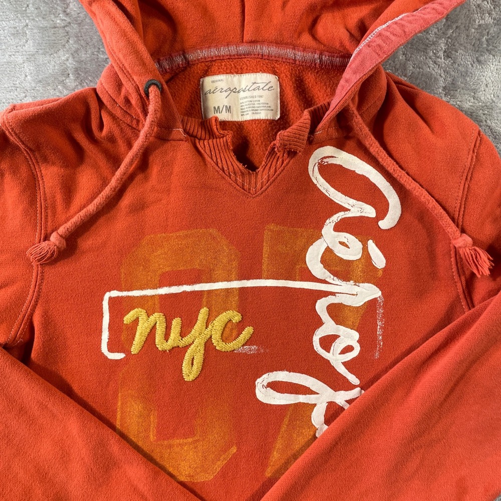Aeropostale Hoodie Boys Medium Orange Pullover NYC Casual Preppy School - Picture 3 of 9